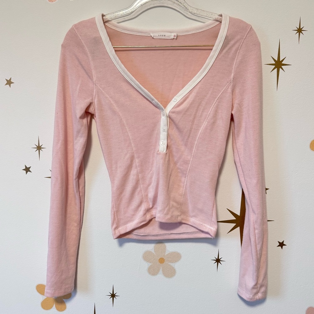 Lush Light Pink Button-Down Long Sleeve Top